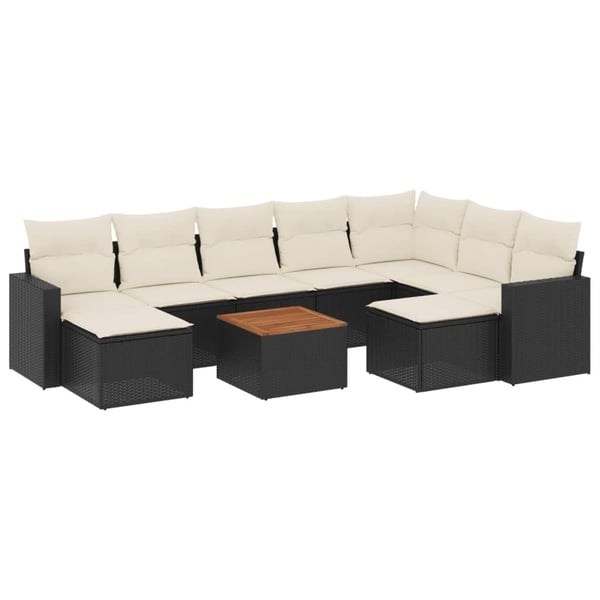 vidaXL sofasæt til haven 10 dele med hynder polyrattan sort