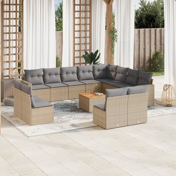vidaXL sofasæt til haven 13 dele med hynder polyrattan beige
