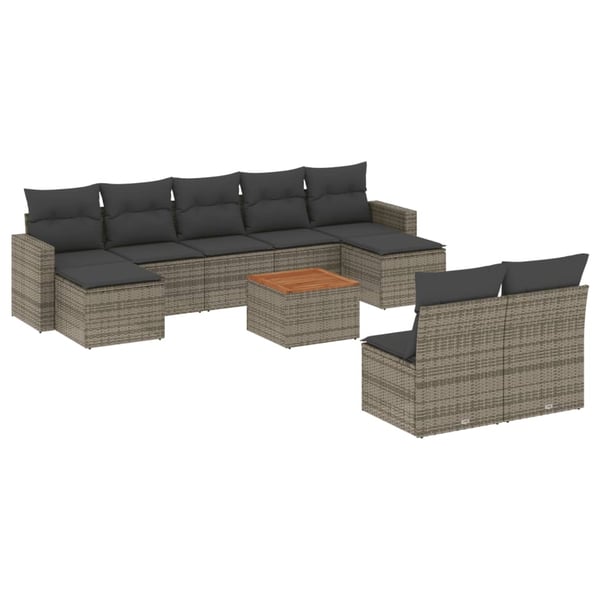 vidaXL sofasæt til haven 10 dele med hynder polyrattan grå