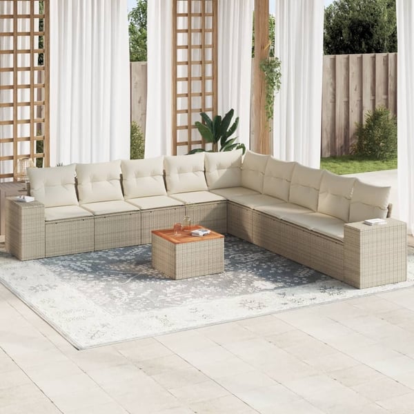 vidaXL sofasæt til haven 10 dele med hynder polyrattan beige