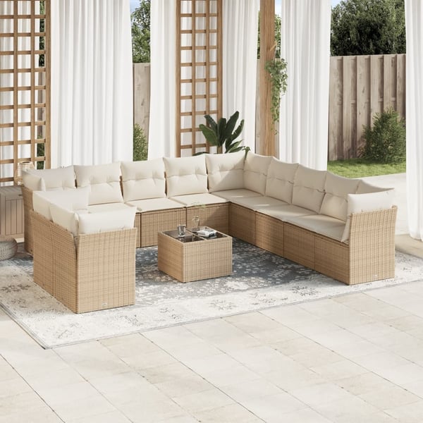 vidaXL sofasæt til haven 12 dele med hynder polyrattan beige