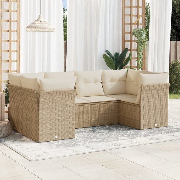 vidaXL sofasæt til haven 6 dele med hynder polyrattan beige