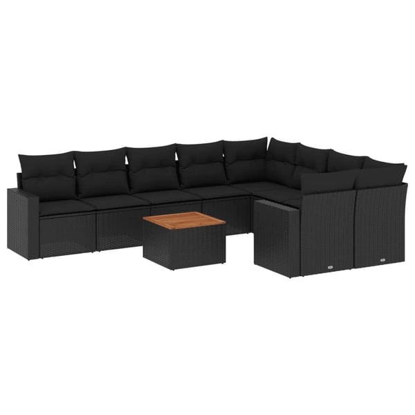 vidaXL Loungegrupp 10 delar med svarta dynor konstrotting