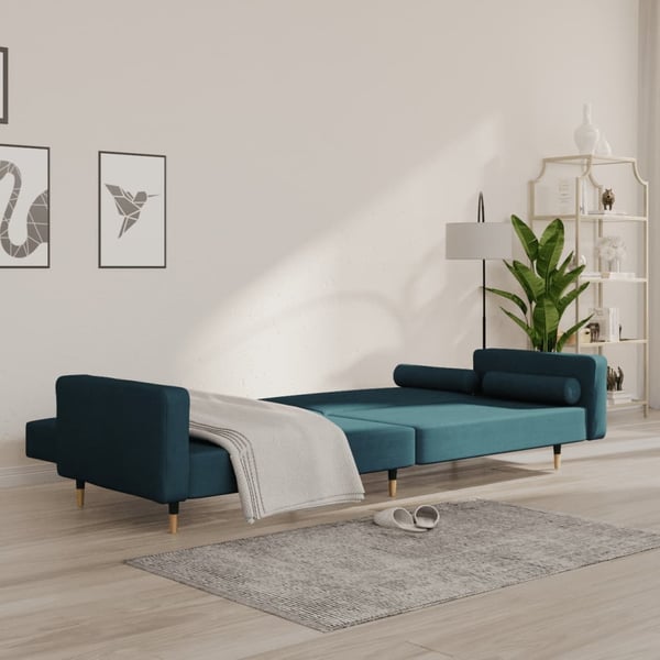 vidaXL Bäddsoffa 2-sits med två kuddar blå sammet