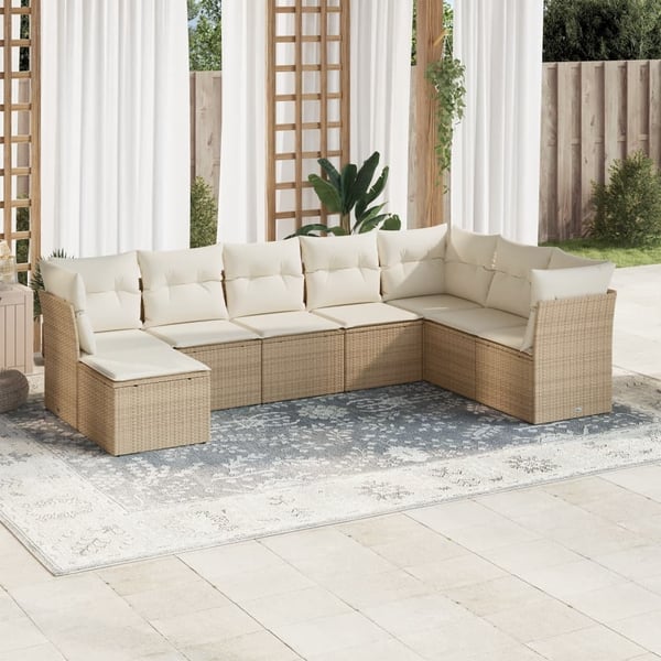 vidaXL sofasæt til haven 8 dele med hynder polyrattan beige