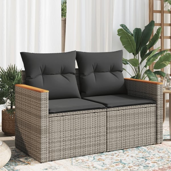 vidaXL 2-personers havesofa med hynder polyrattan grå
