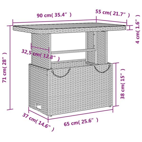 vidaXL Puutarhapöytä musta 90x55x71 cm polyrottinki ja akasiapuu