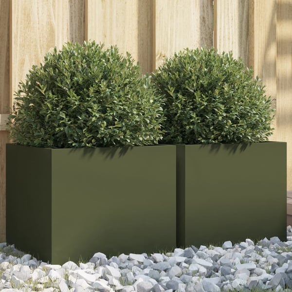 vidaXL Plantekasser 2 stk olivengrønn 32x30x29 cm stål