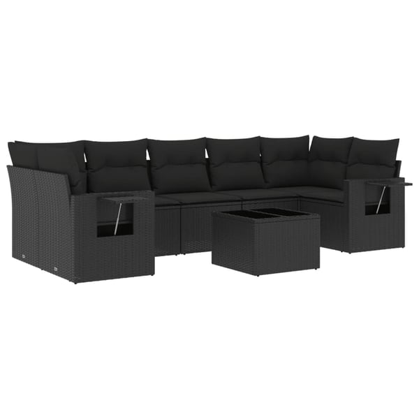 vidaXL Loungegrupp för trädgården med dynor 8 delar svart konstrotting