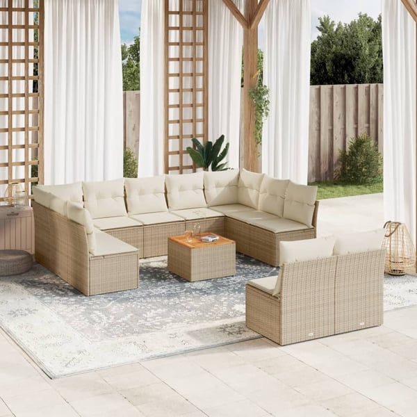 vidaXL sofasæt til haven 12 dele med hynder polyrattan beige