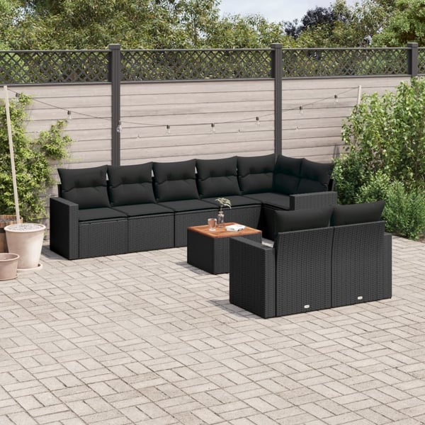 vidaXL sofasæt til haven 9 dele med hynder polyrattan sort