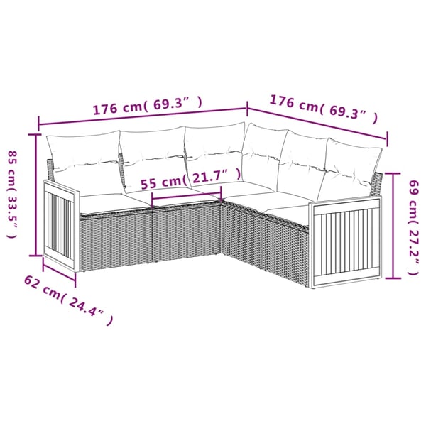 vidaXL sofasæt til haven 5 dele med hynder polyrattan sort