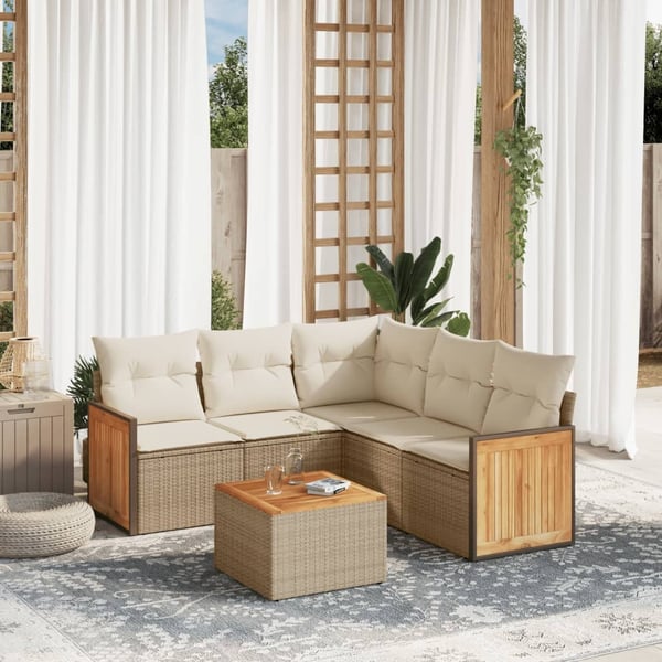 vidaXL sofasæt til haven 6 dele med hynder polyrattan beige