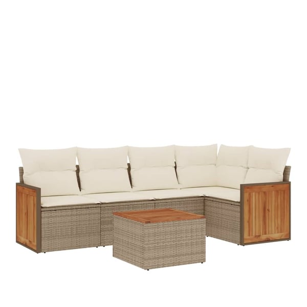vidaXL sofasæt til haven 6 dele med hynder polyrattan beige