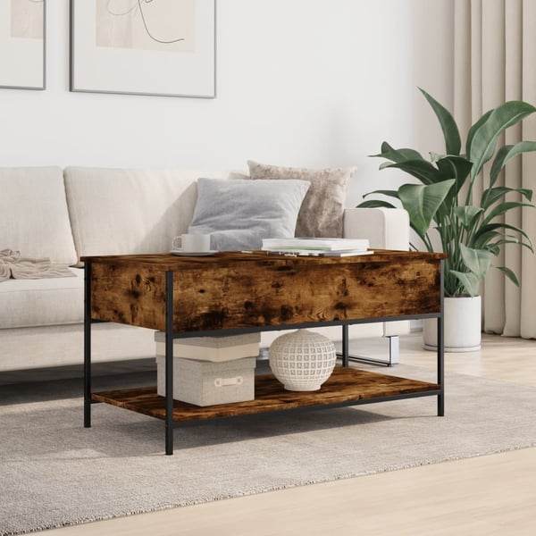 vidaXL Salongbord røkt eik 100x55x50 cm konstruert tre og metall