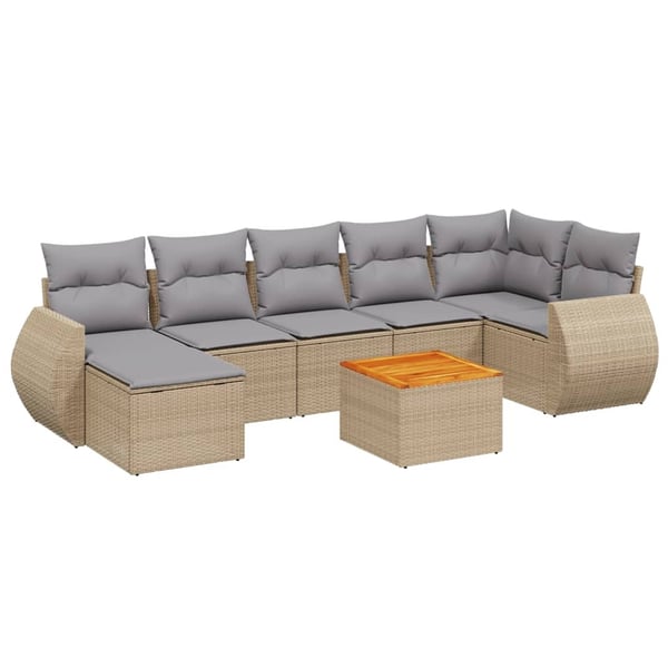 vidaXL sofasæt til haven 8 dele med hynder polyrattan beige