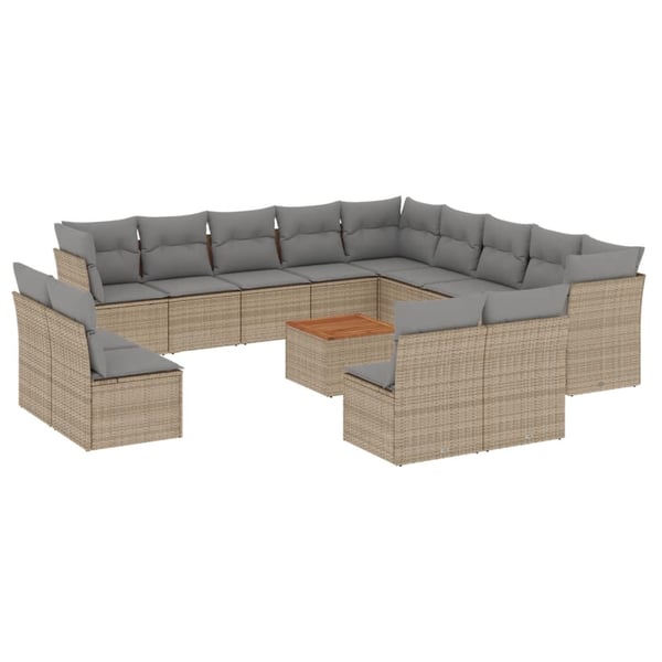 vidaXL sofasæt til haven 14 dele med hynder polyrattan beige