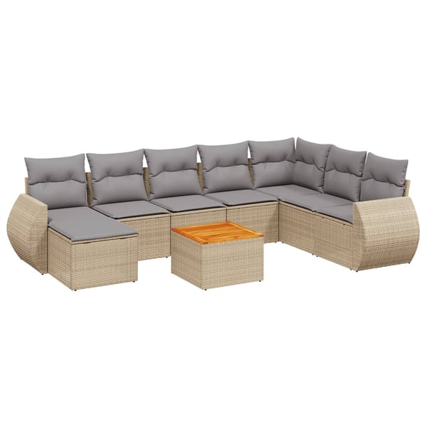vidaXL sofasæt til haven 9 dele med hynder polyrattan beige