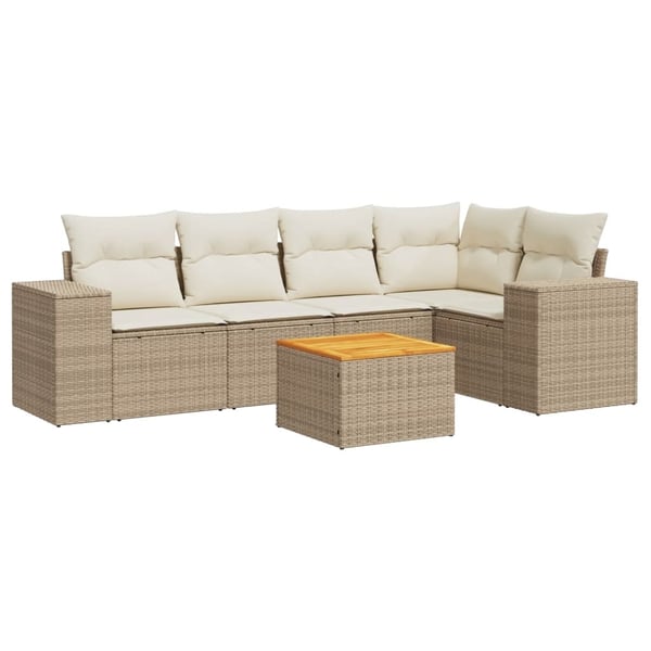 vidaXL sofasæt til haven 6 dele med hynder polyrattan beige