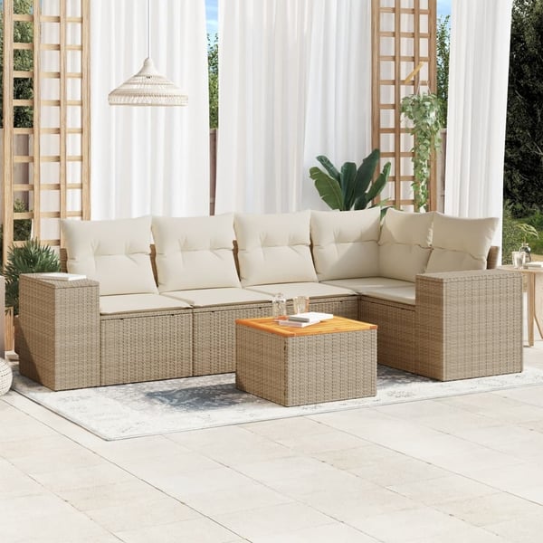 vidaXL sofasæt til haven 6 dele med hynder polyrattan beige