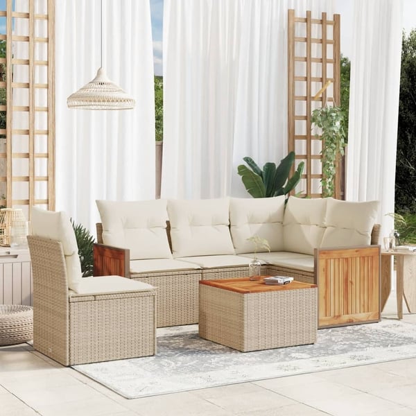 vidaXL Soffgrupp för trädgården med dynor 6 delar beige konstrotting