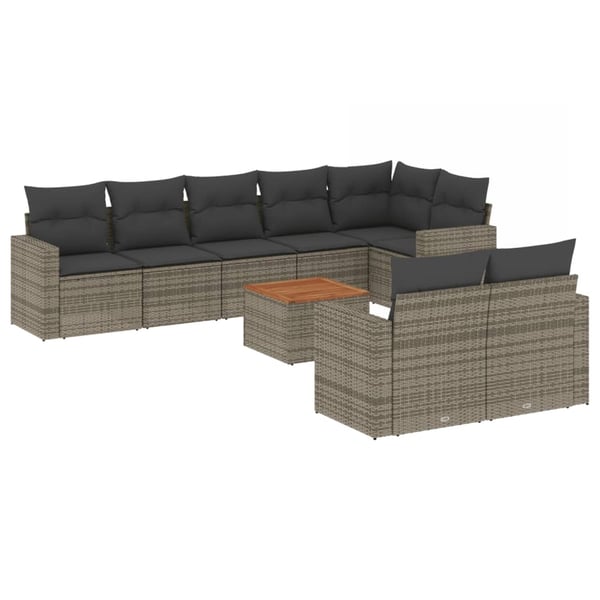 vidaXL sofasæt til haven 9 dele med hynder polyrattan grå
