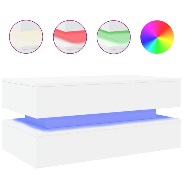 vidaXL sofabord med LED-lys 90x50x40 cm hvid
