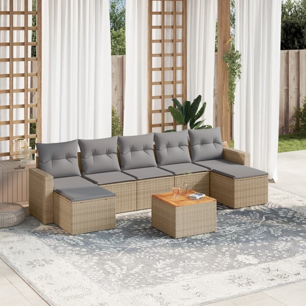 vidaXL sofasæt til haven 8 dele med hynder polyrattan beige