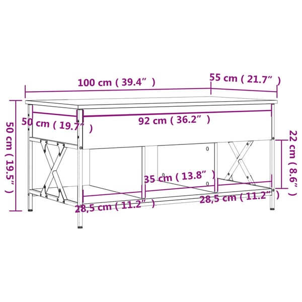 vidaXL Salongbord røkt eik 100x55x50 cm konstruert tre og metall
