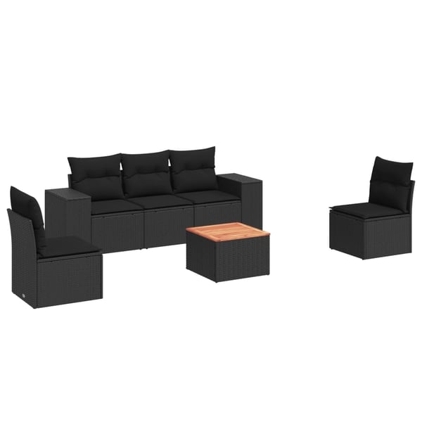 vidaXL sofasæt til haven 6 dele med hynder polyrattan sort