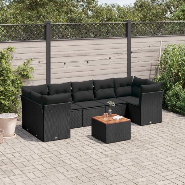vidaXL Loungegrupp för trädgården med dynor 8 delar svart konstrotting