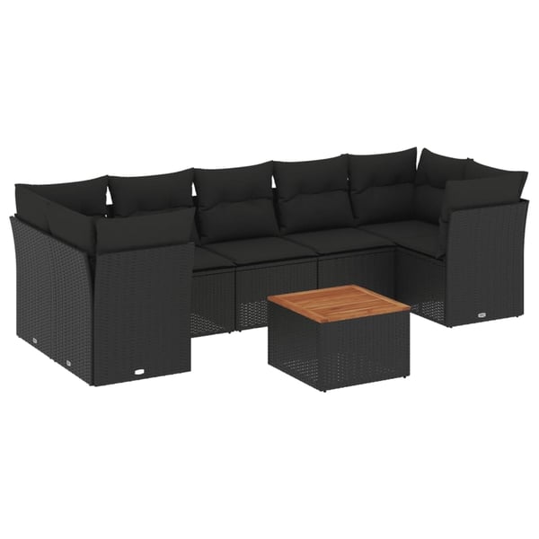 vidaXL Loungegrupp för trädgården med dynor 8 delar svart konstrotting