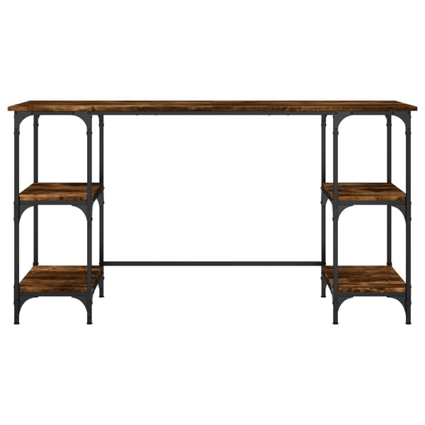 vidaXL Skrivebord røkt eik 140x50x75 cm metall og konstruert tre