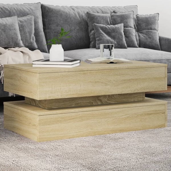 vidaXL sofabord med LED-lys 90x50x40 cm sonoma-eg