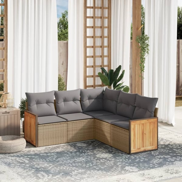 vidaXL sofasæt til haven 5 dele med hynder polyrattan beige