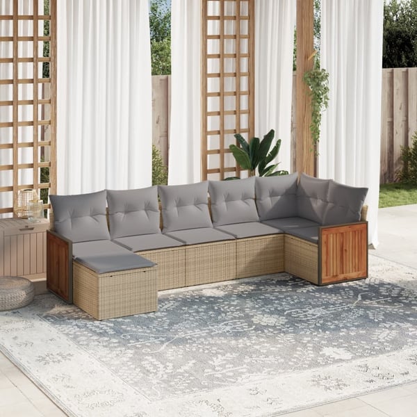 vidaXL sofasæt til haven 7 dele med hynder polyrattan beige