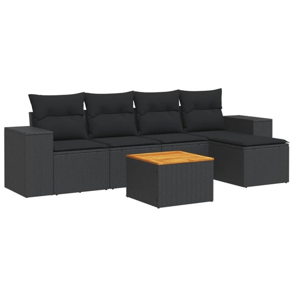 vidaXL Loungegrupp med dynor 6 delar svart konstrotting