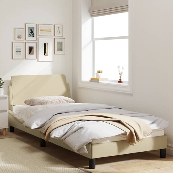 vidaXL Bed Frame with Headboard "Dover" Cream 90x190 cm Fabric