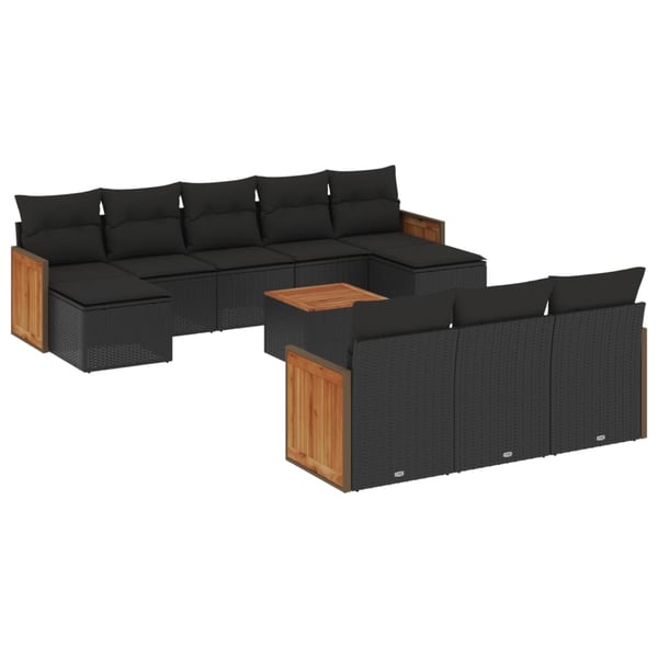vidaXL sofasæt til haven 11 dele med hynder polyrattan sort