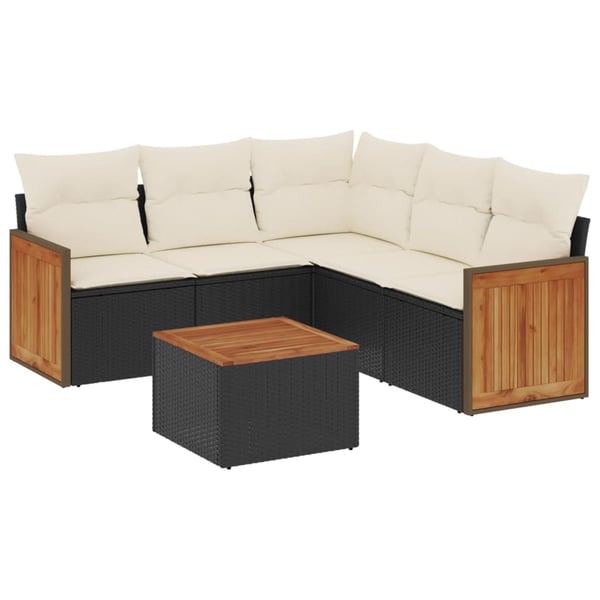 vidaXL Loungegrupp med dynor 6 delar svart konstrotting