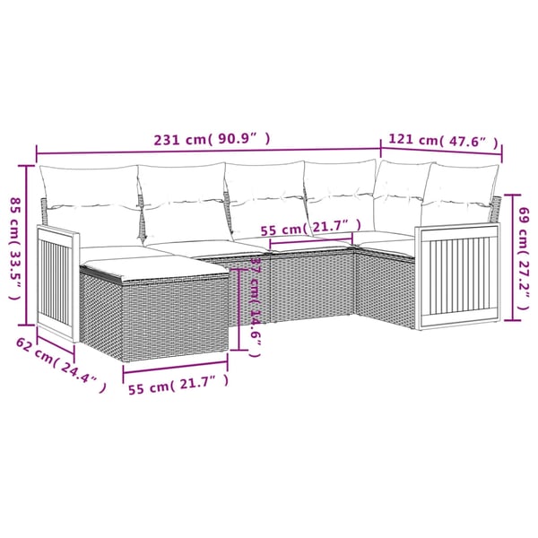 vidaXL sofasæt til haven 6 dele med hynder polyrattan beige