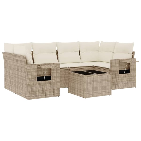 vidaXL sofasæt til haven 7 dele med hynder polyrattan beige
