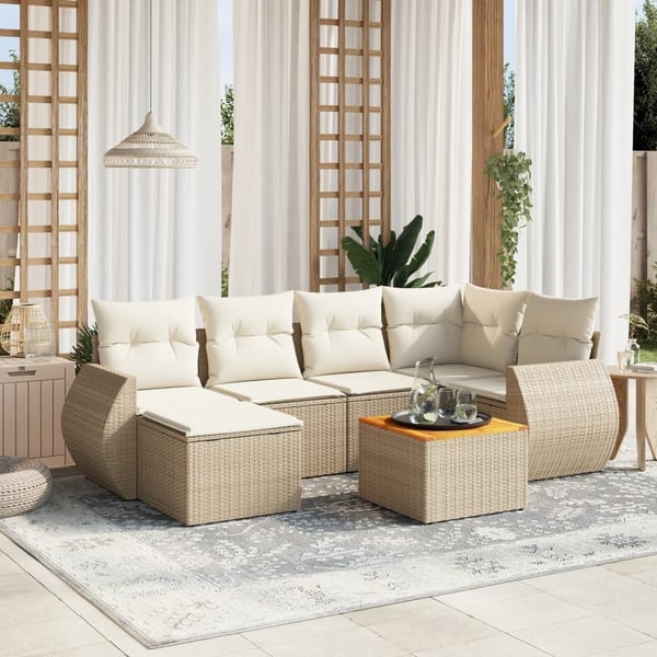 vidaXL sofasæt til haven 7 dele med hynder polyrattan beige