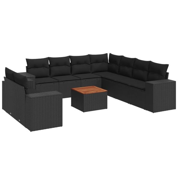 vidaXL Loungegrupp 10 delar med svarta dynor konstrotting