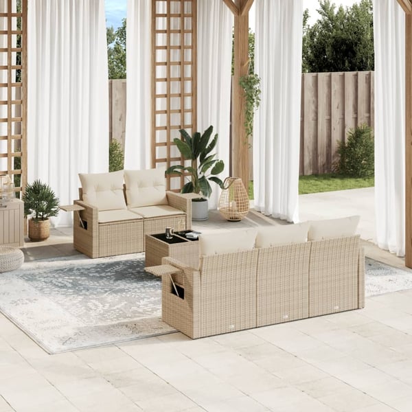 vidaXL sofasæt til haven 6 dele med hynder polyrattan beige