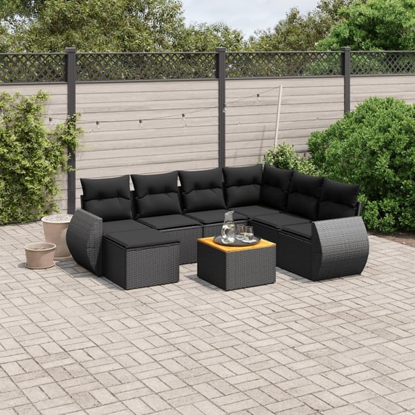 vidaXL sofasæt til haven 8 dele med hynder polyrattan sort