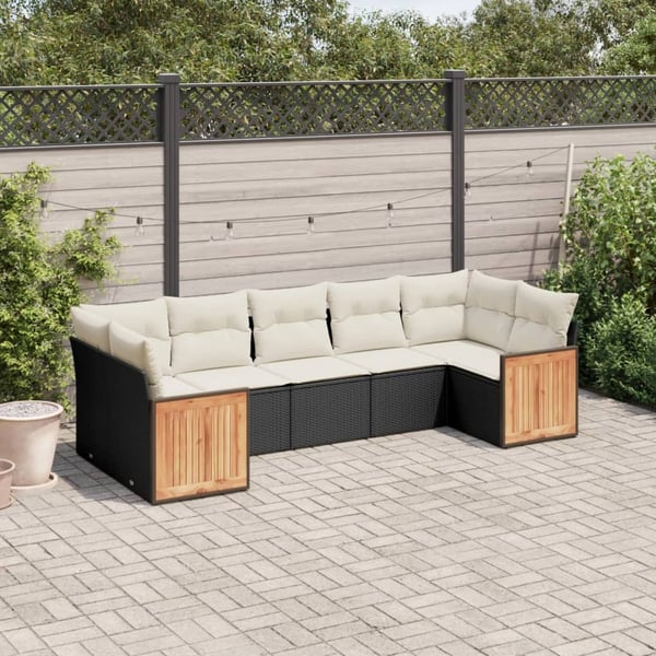 vidaXL sofasæt til haven 7 dele med hynder polyrattan sort