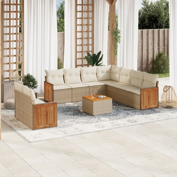 vidaXL sofasæt til haven 10 dele med hynder polyrattan beige