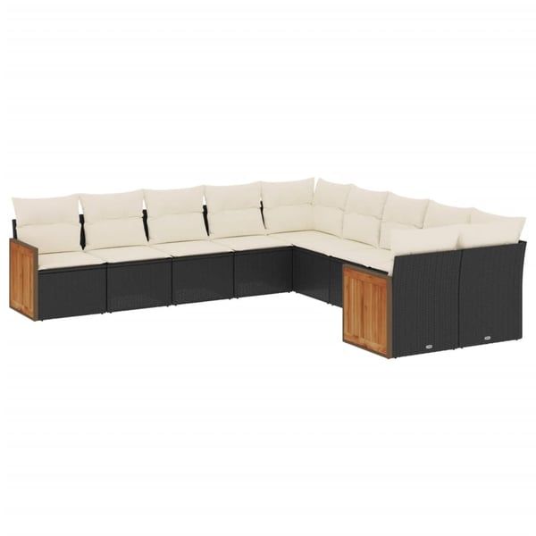vidaXL sofasæt til haven 10 dele med hynder polyrattan sort