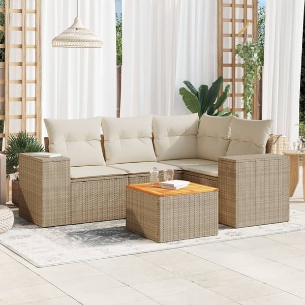 vidaXL sofasæt til haven 5 dele med hynder polyrattan beige